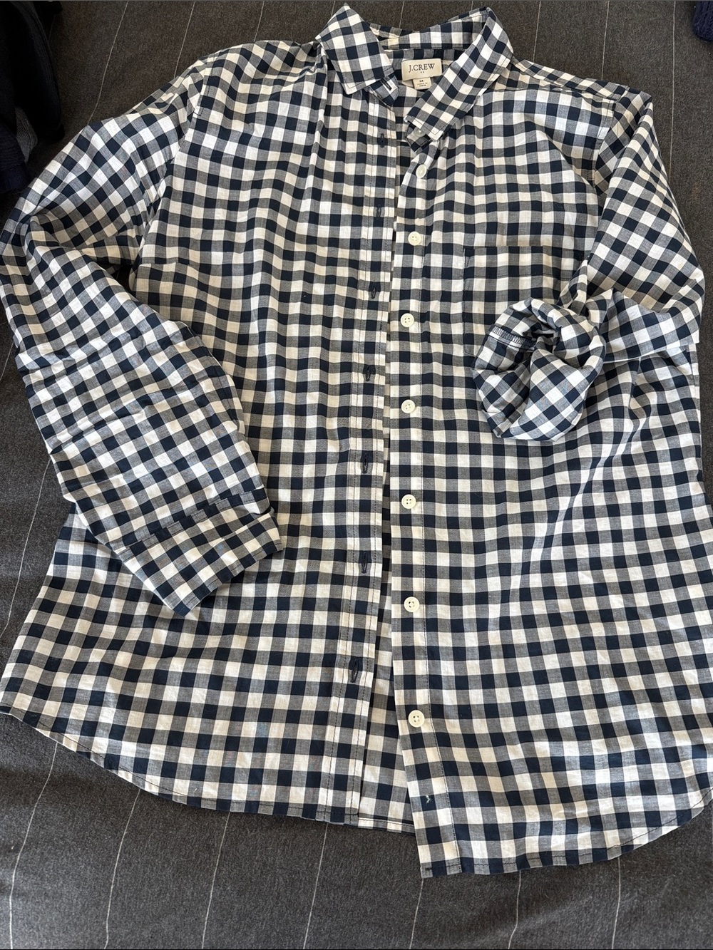 J. Crew Navy and White Gingham Button-Up Shirt